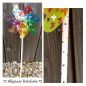 Preview: Windrad * 17 cm * Holzstil und -kugel handbemalt * Gartenstecker * Kinder * Deko * Regenbogen * Schmetterlinge